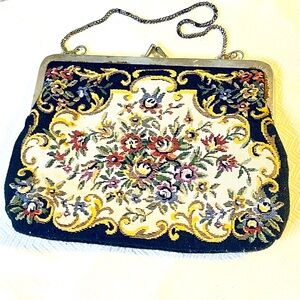 Floral Tapestry Embroidery Clutch With Chain KissLock Closure Walborg Vintage